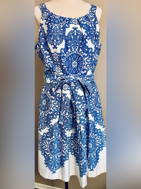 cleo Dresses & Skirts - Cleo Patterned Cotton Midi Dress in Classic Blue & White